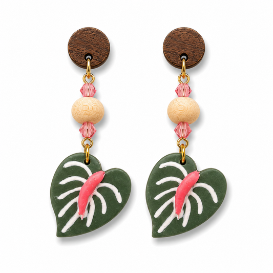Pink Anthurium Tropical Earrings