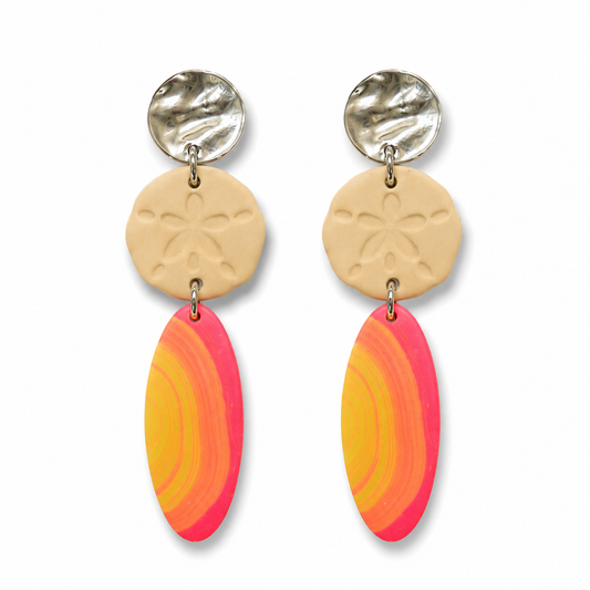 Sunset Sand Dollar Surfboard Earrings