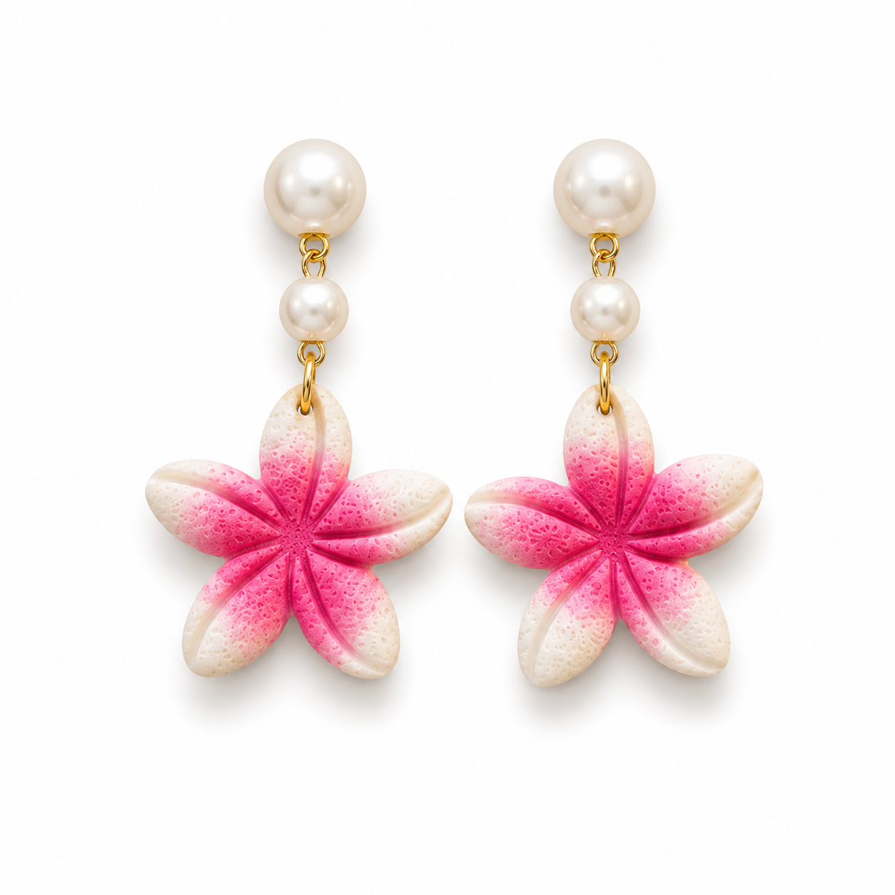 Pink Pearl Plumeria Earrings
