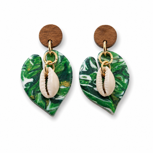 Tropical Monstera Shell Earrings